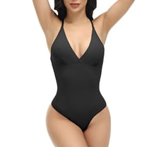 SWSMCLT Women's Backless Shapewear Thong Tight Bodysuit Shapewear Body Shaper Sexy Plunge Back Smoothing Black 10