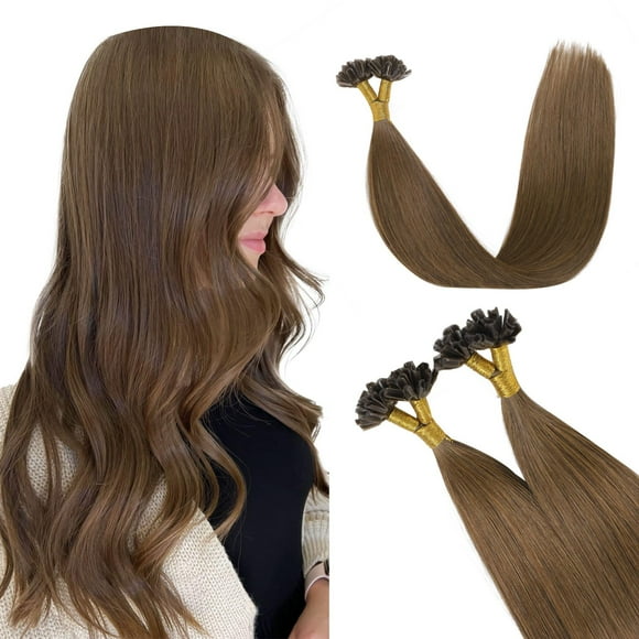 XDhair U Tip Hair Extensions Human Hair 50 Strands 40g 14inch Medium Brown Pre Bonded Hair Extensions Real human hair Nail U Tip #4 14inch