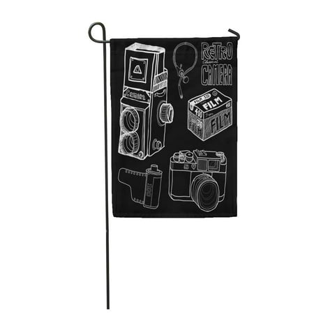 LADDKE Photography Retro Camera in Sketch Drawing Film SLR Garden Flag Decorative Flag House Banner 12x18