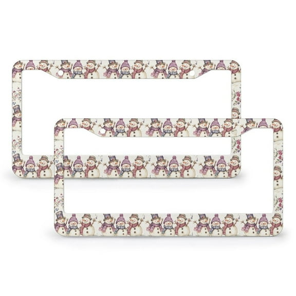 2 PCS Snowman Family of 3 Cute Personalized License Plate Frame Lovely Snowman License Plate Cover License Plate Novelty License Plate Frame Quality Aluminum Metal for Men/Women