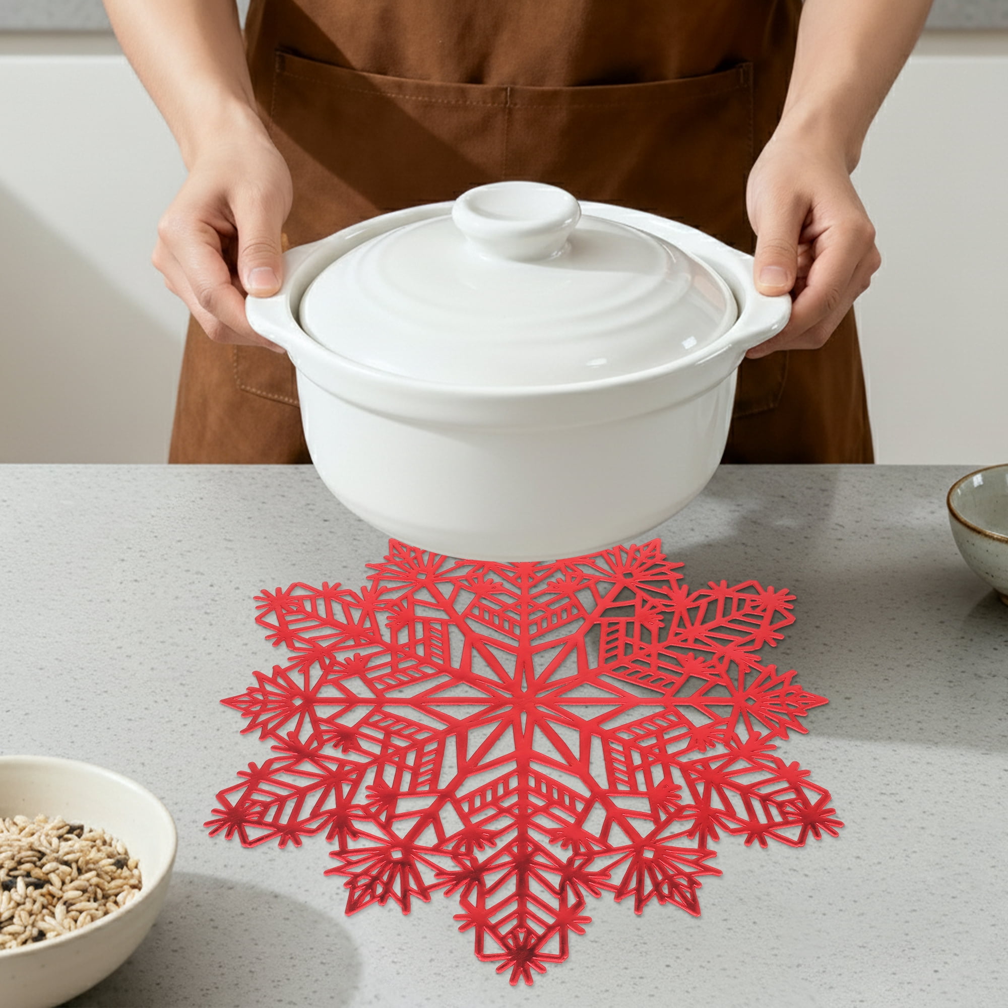 Unique Bargains Set of 6 Snowflake Shape Placemats Kitchen Table Mat Red