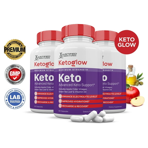 (3 Pack) Keto Glow ACV Pills 1275mg Alternative to Gummies Dietary Supplement 180 Capsules