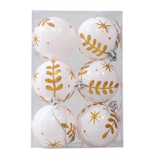 6Pcs 6cm Christmas Tree Ball Matte Boxed Unbreakable Electroplating Glitter Festival Prop Plastic Colored Drawing Party Decor Ball Pendant for Festival