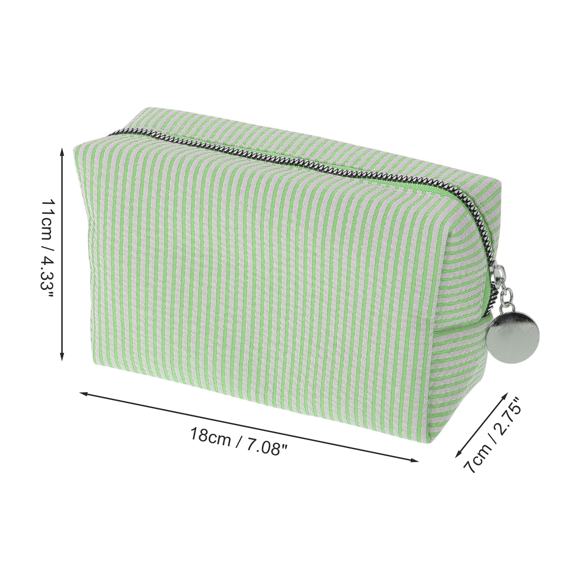 Unique Bargains 1 Pc Striped Pattern Makeup Bag with Smooth Drawstring Design Light Green