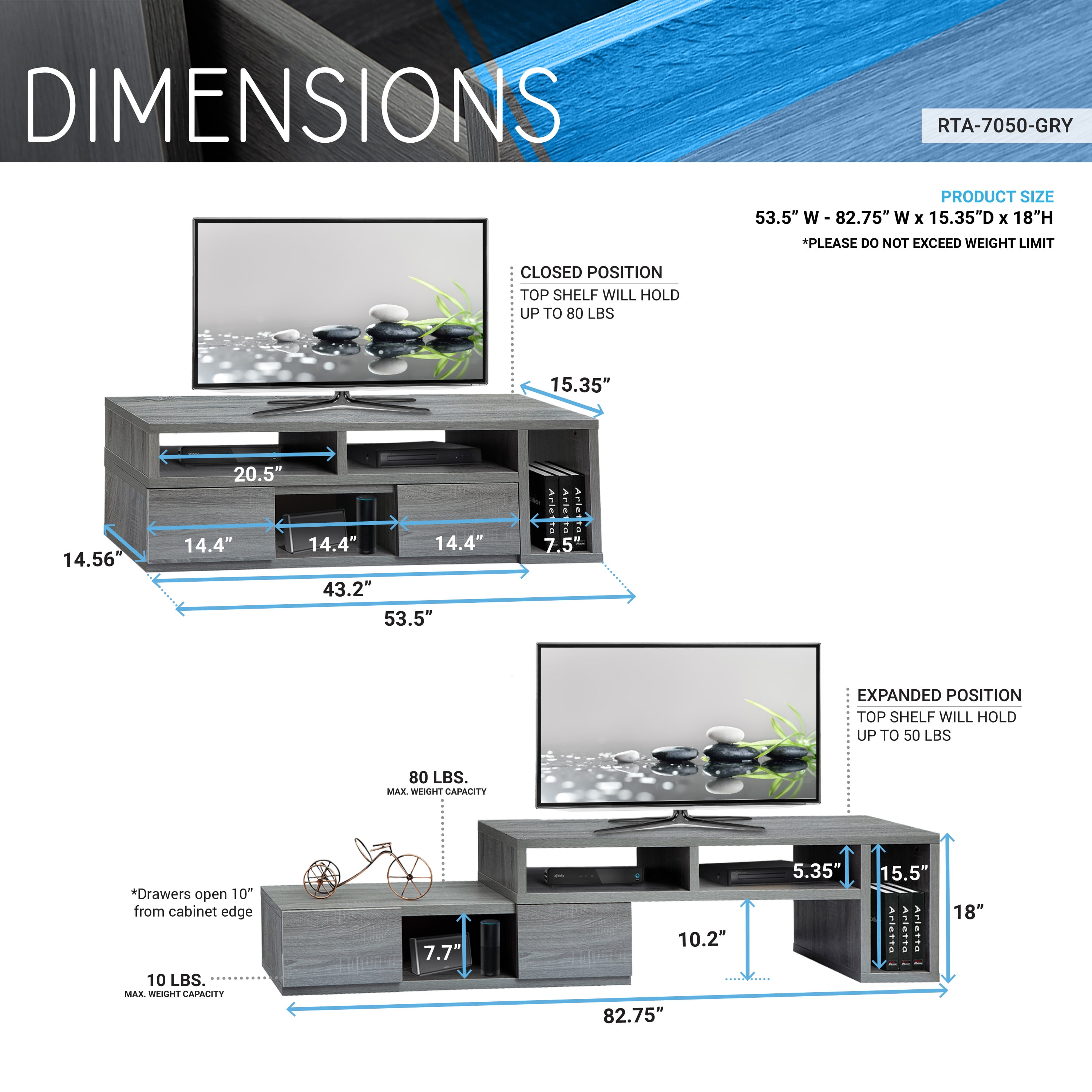 Techni Office Solutions 82.75" Gray Durable Adjustable Television Stand