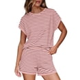 thumbnail image 2 of Letdown 2 Piece Sets for Women Summer Crew Neck Lounge Stripe Shorts Sets Cap Sleeve Lounge Spring Beach Airport Travel Vacation Outfits Matching Sweatsuit, 2 of 5