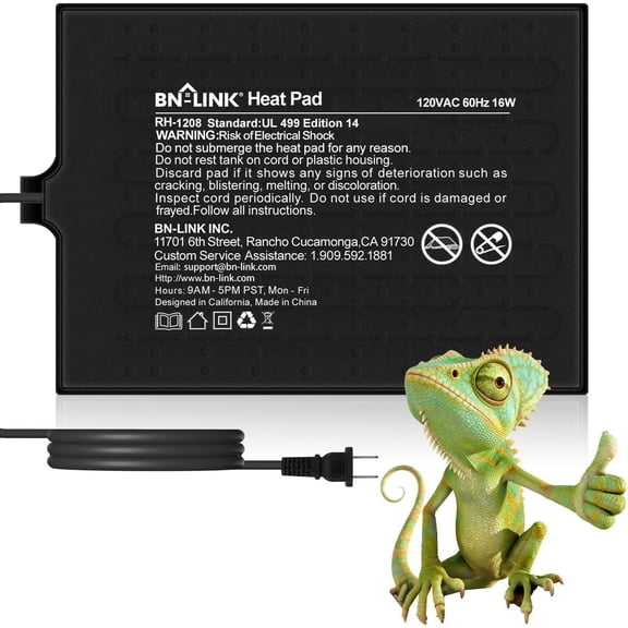 BN-Link 8" x 12" Reptile Heating Pad, Heating Mat Waterproof for Turtles, Lizards, Frogs, and Reptiles