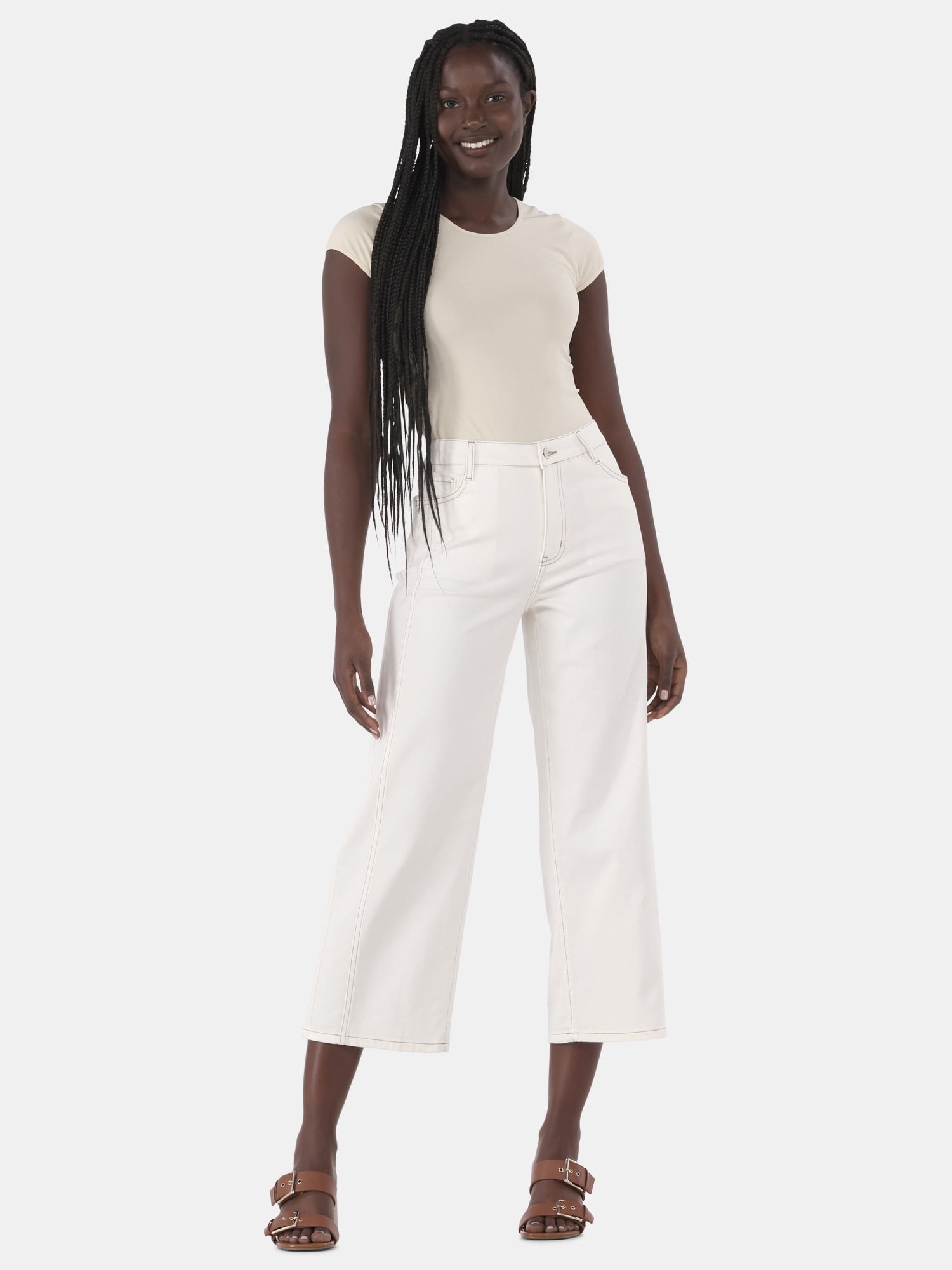 Time and Tru Women's Cropped Wide Leg Jeans, 26" Inseam, Sizes 2-20