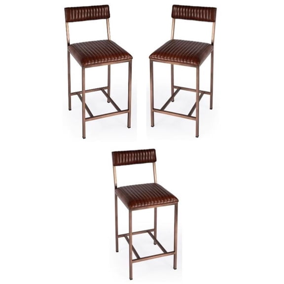 Home Square 24" Modern Leather Counter Stool in Brown - Set of 3