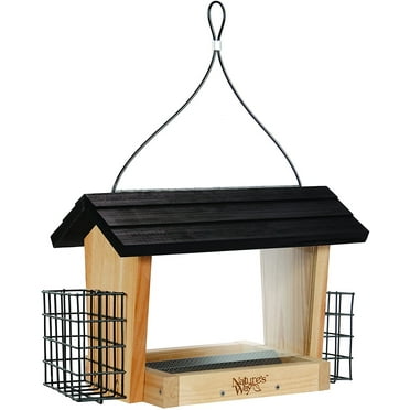 Nature's Way Bird Products CWF19 Cedar Hopper Bird Feeder with Suet Cage, 6-Quart
