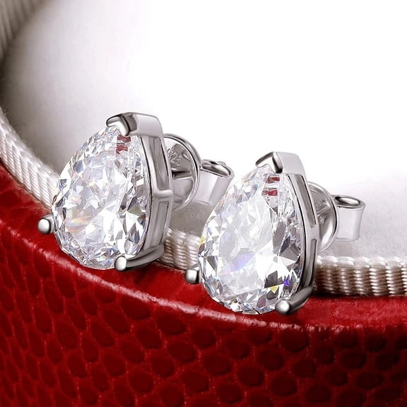 3CT Pear Cut Lab Created Moissanite Solitaire Women's Stud Earring 925 Sterling Silver
