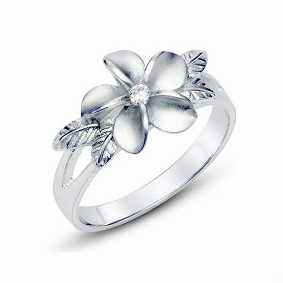 925 Sterling Silver Plumeria Maile Leaf Hawaiian Flower Band Ring, Women Gift For Her
