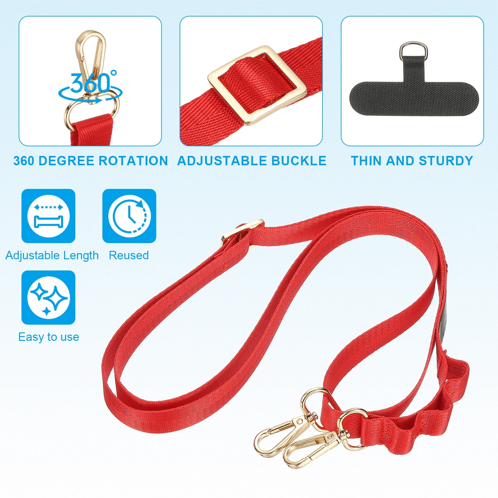Uxcell Universal Cell Phone Lanyard, 2Pcs Adjustable Crossbody Phone Strap Anti-Theft Polyester Neck Lanyard with Patches for Concerts Gym Travel Secure Hands-Free Carry, Red