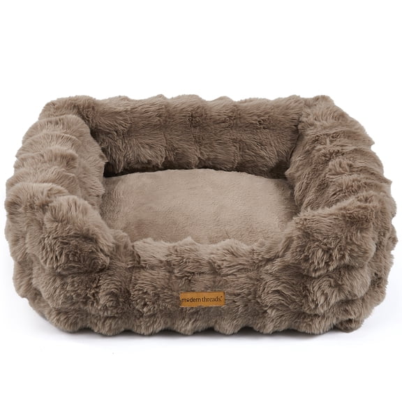 Modern Threads Brushed Long Pile Rabbit Faux Fur Cuddler Dog Bed, Bolstered Supportive Sides, Calming Nest Design, Removable Washable Cover, Bed for Small to Medium Dogs, Chocolate, 24"L x 20"W x 8"H