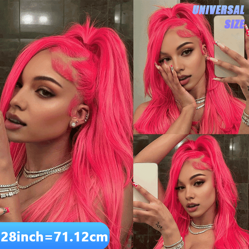Pink Colored 13x4 Lace Front Wig Body Wave Brazilian Remy Human Hair Wigs Preplucked Natural Hairline High Density Elegant Hairstyle For Women Daily&Birthday&Wedding Use Wig 180 Density 28 Inch