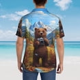 thumbnail image 4 of Fuzoiu Snowy Mountain Photography Bear Print Hawaiian Shirt for Men, Summer Beach Casual Short Sleeve Button Down Shirts, Men’s Beach Summer Shirts with Pocket,X-Large, 4 of 7