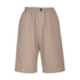 thumbnail image 5 of Womens Bermuda Shorts Knee Length Wide Leg Linen Long Shorts with Pockets Summer Casual Elastic High Waist Short Pants Camel XL, 5 of 5