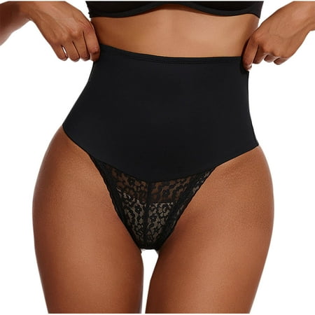 Seasonal Savings Fashion Women Solid Color Lace High Waist Wrap The Buttocks The Abdomen Panties Shaping Bottoms Xmas Excitement|100%Polyester Black Sopatenor