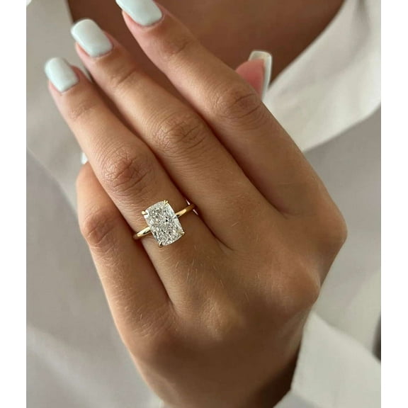 Jewelerix Cushion Cut Diamond Ring for Women 10K Vermeil Gold, Solitaire Moissanite Engagement Ring, Sparkling Stone Luxury Bridal Wedding Ring