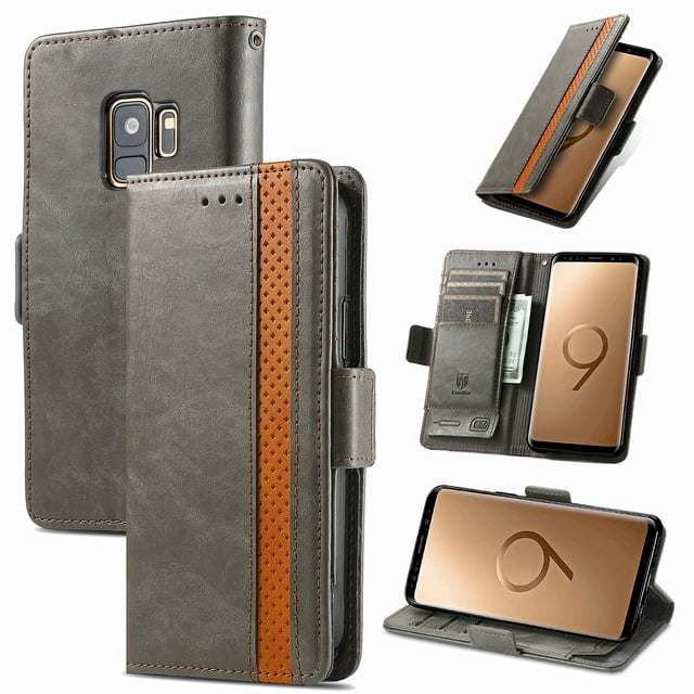 Case for Samsung Galaxy S9 Cover Leather Wallet Folio Case Book Design Flip Magnetic Closure - Grey