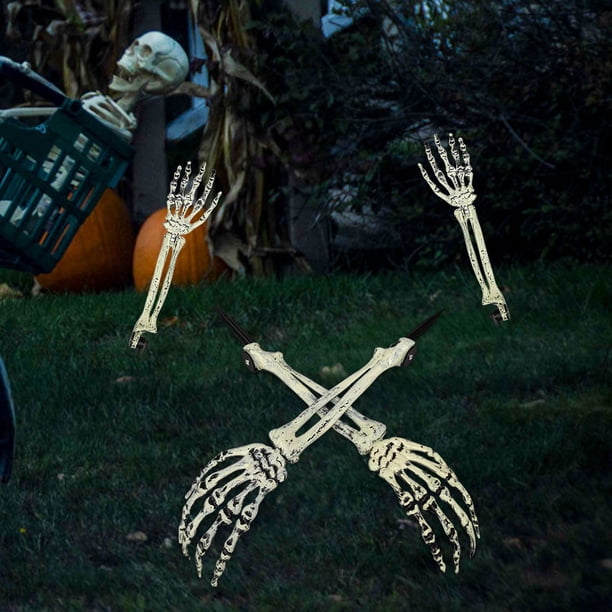 Fiudx Manos de Esqueleto de Halloween, Diseño de Hueso Realista, Decoración de Jardín Exterior, Material Resistente a La Intemperie, Fácil de Colocar En El Suelo, Decoración de Cementerio Espeluznant