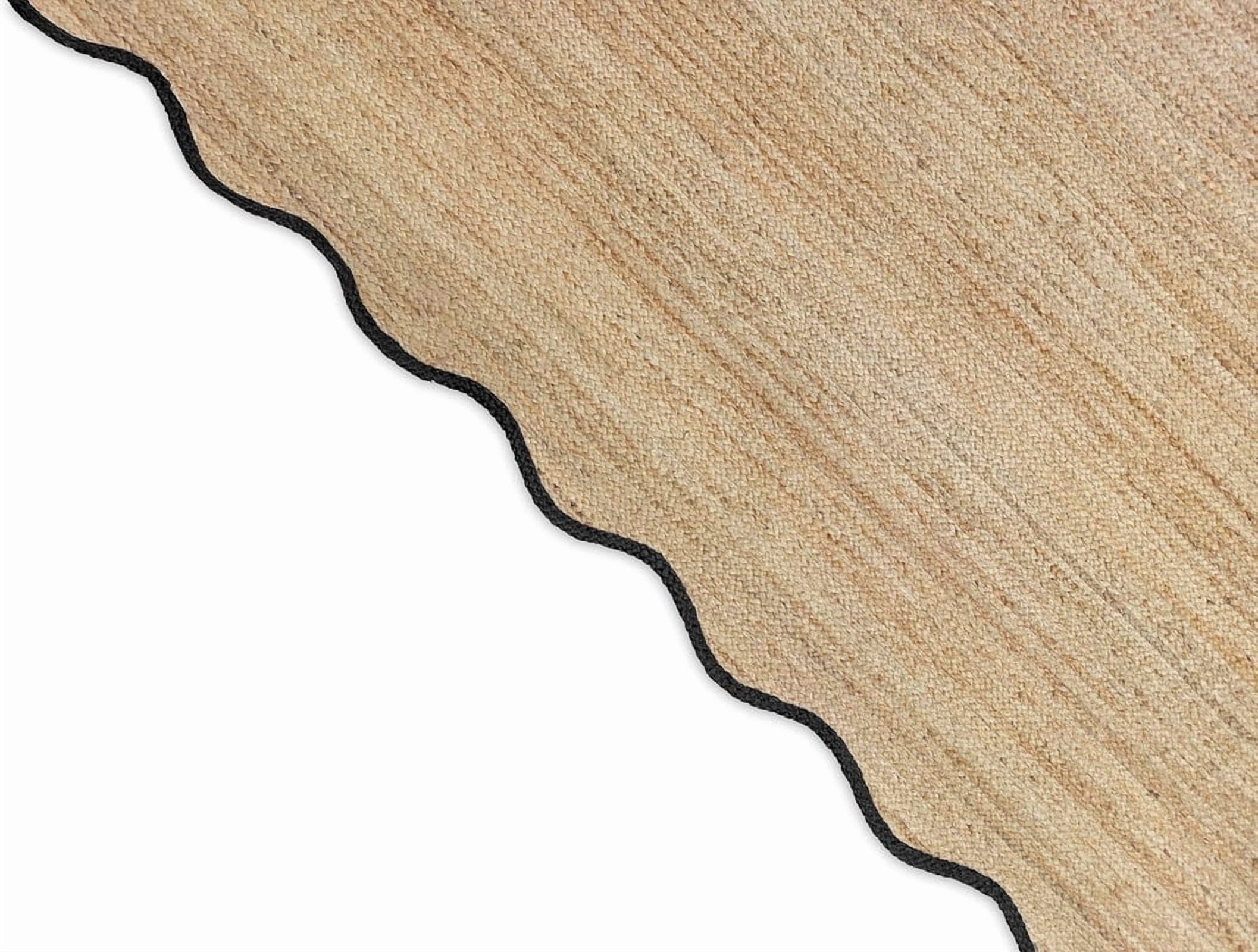KLAVATE Natural Jute Hand Braided Scalloped Wave Edge Farmhouse Jute Rug