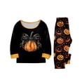 thumbnail image 4 of HTHLVMD Print Pjs, Top Bottom Sleepwear, Halloween Big Bow Pumpkin Chest Print Allover Pumpkin Star Family Matching Pajamas Set, Long Sleeve Crew Neck 2 Piece Loungewear, 7 Years, 4 of 5