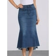 thumbnail image 2 of DARING DIVA Women's Raw Hem Fishtail Midi Skirt with Pockets L Deep Blue, 2 of 6