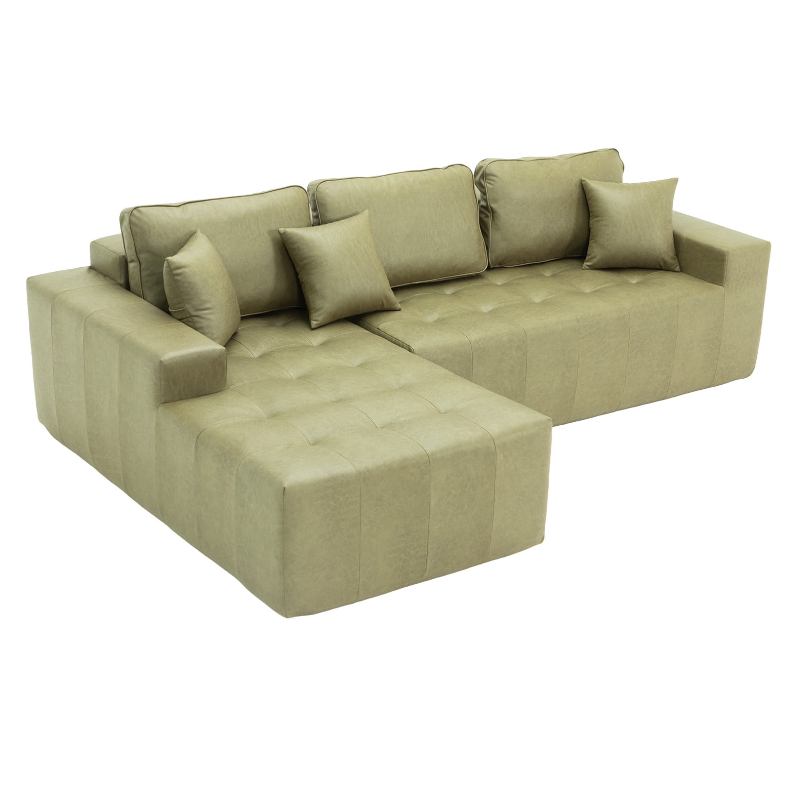 Howcool Boneless Cloud Sectional Sofa with Chaise,Faux Leather L-Shaped Couch,Deep Seat Modular Sofa with Wide Armrests,No Assembly Required,Left-Facing,Green