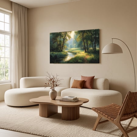 1.5-Inch Thick Canvas Print Wall Art for Living Room, Bedroom, Office or Entryway – Decorative Wall Decor with Sunlit Forest Stream Path Greenery -32 x 16 x 1.5 in