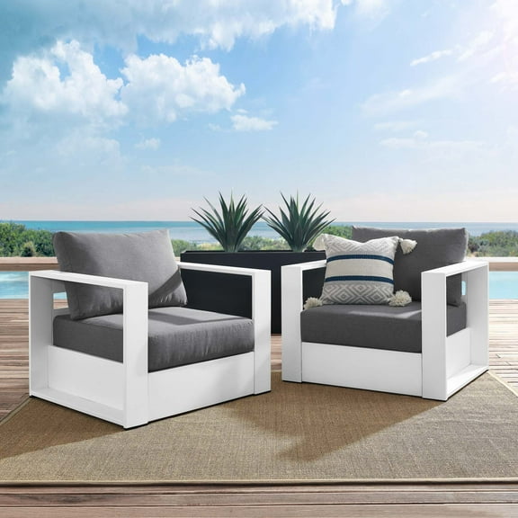 Modway Tahoe Outdoor Patio Powder-Coated Aluminum 2-Piece Armchair Set in White Charcoal