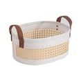 thumbnail image 4 of Coastal Storage Basket for Shelves Set of 3 White Felt & Natural Rattan Color, 4 of 6