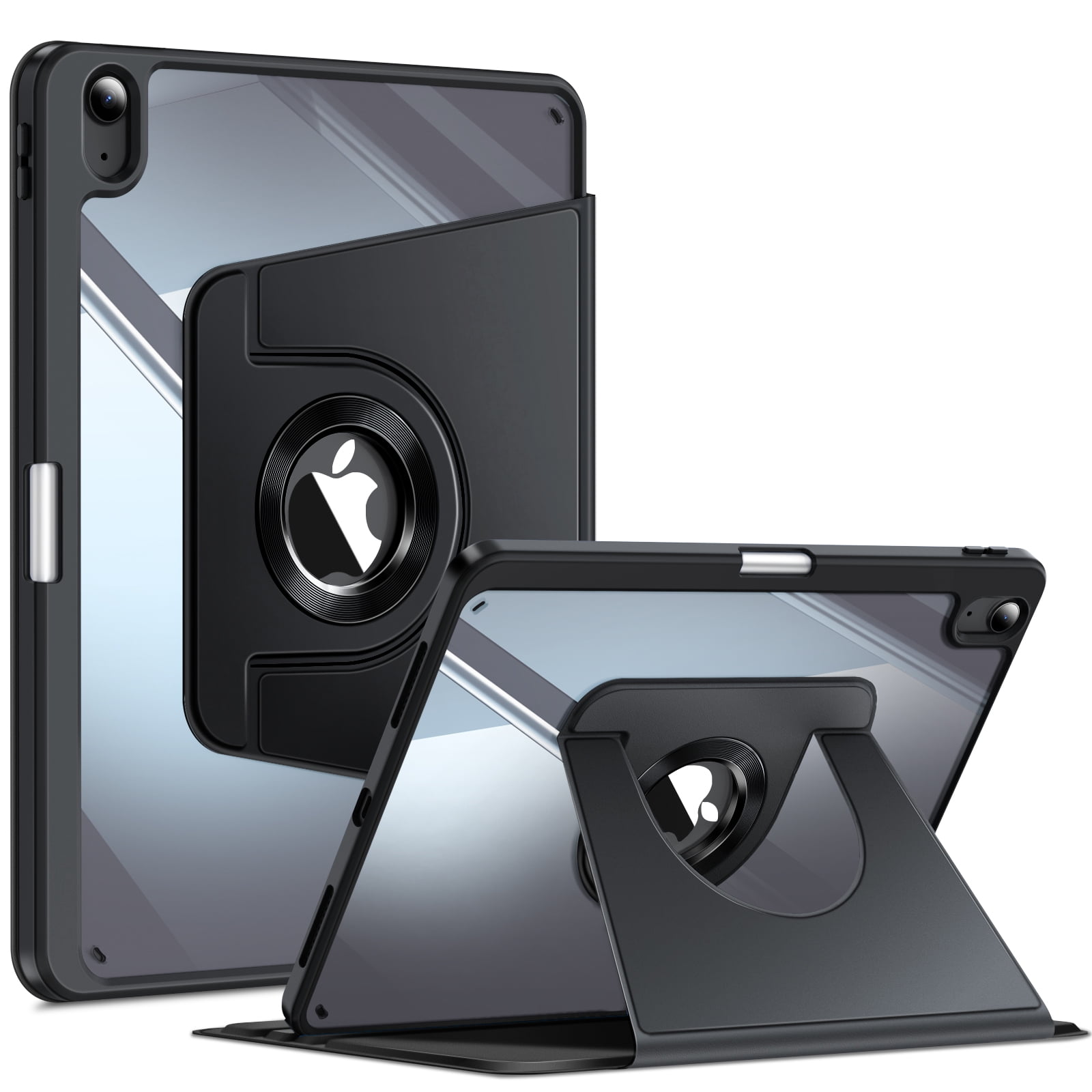 Fintie Rotating Case for iPad Air 11-Inch (2026/2025/2024) and iPad Air 10.9-Inch 5th/4th Gen, 360° Swivel Stand, Clear Hard Back Cover, Built-in Pencil Holder, Black