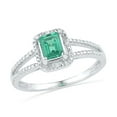 thumbnail image 1 of Sterling Silver Womens Emerald Lab-Created Emerald Solitaire Diamond Split-shank Ring 1-1/2 Cttw, 1 of 1