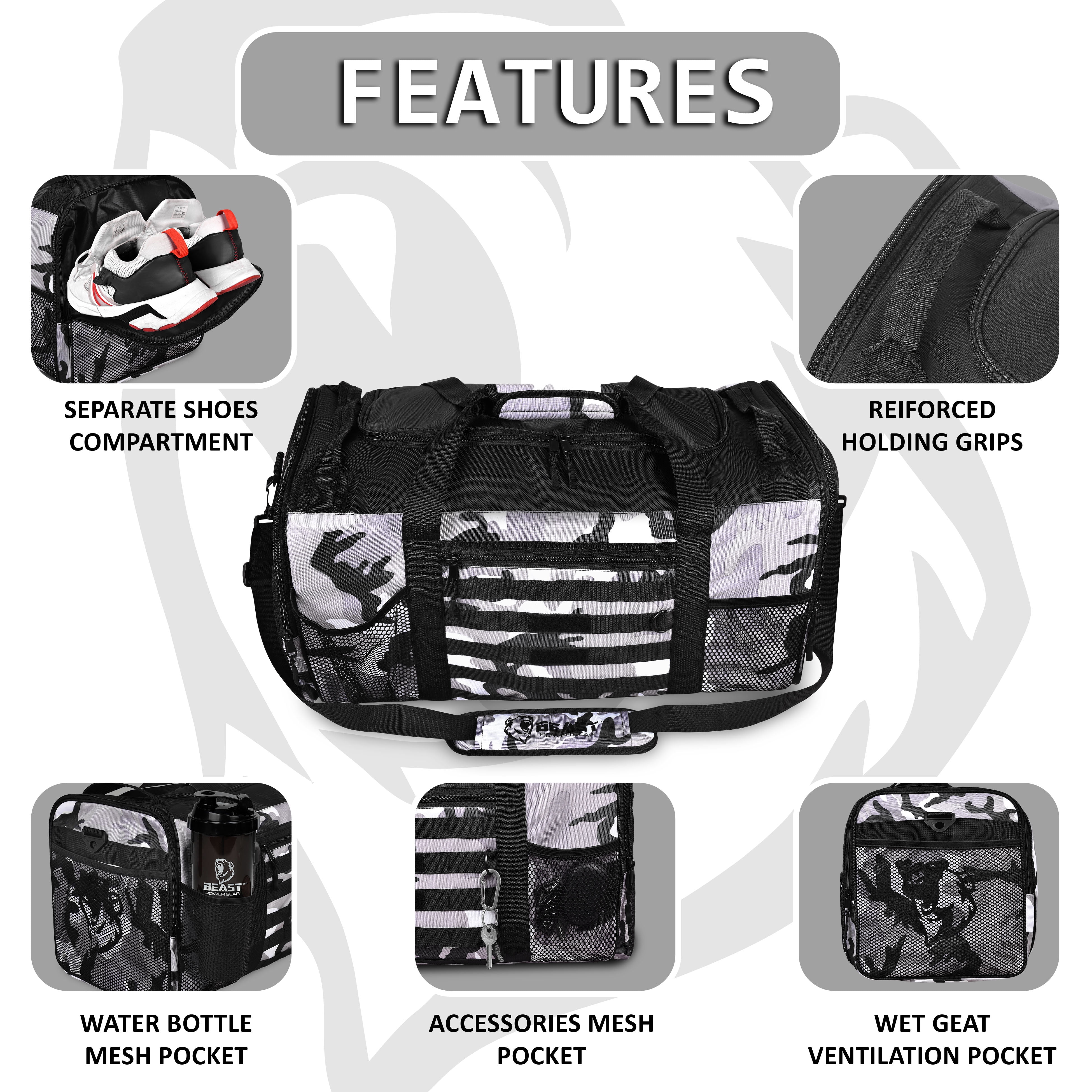Beastpowergear Gym Duffle Bag- Workout, Boxing, MMA, Sports Bag with Shoes Compartment and Adjustable Shoulder Strap for Men and Women.