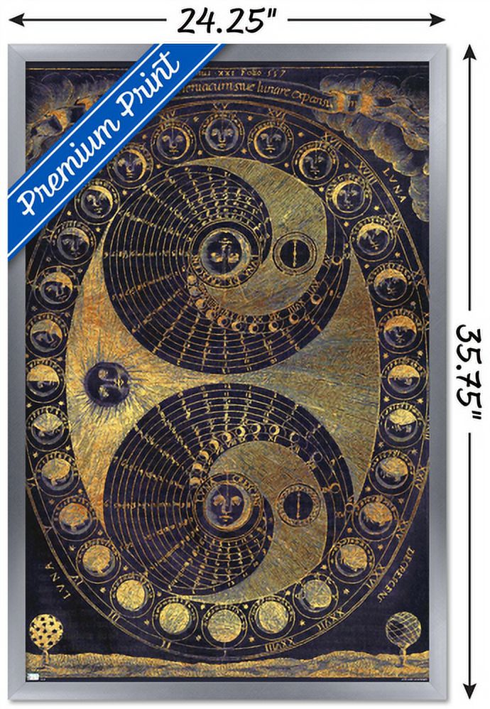 Tina Lavoie - Golden Elements Of The Moon Astronomy Chart Wall Poster, 22.375" x 34", Framed