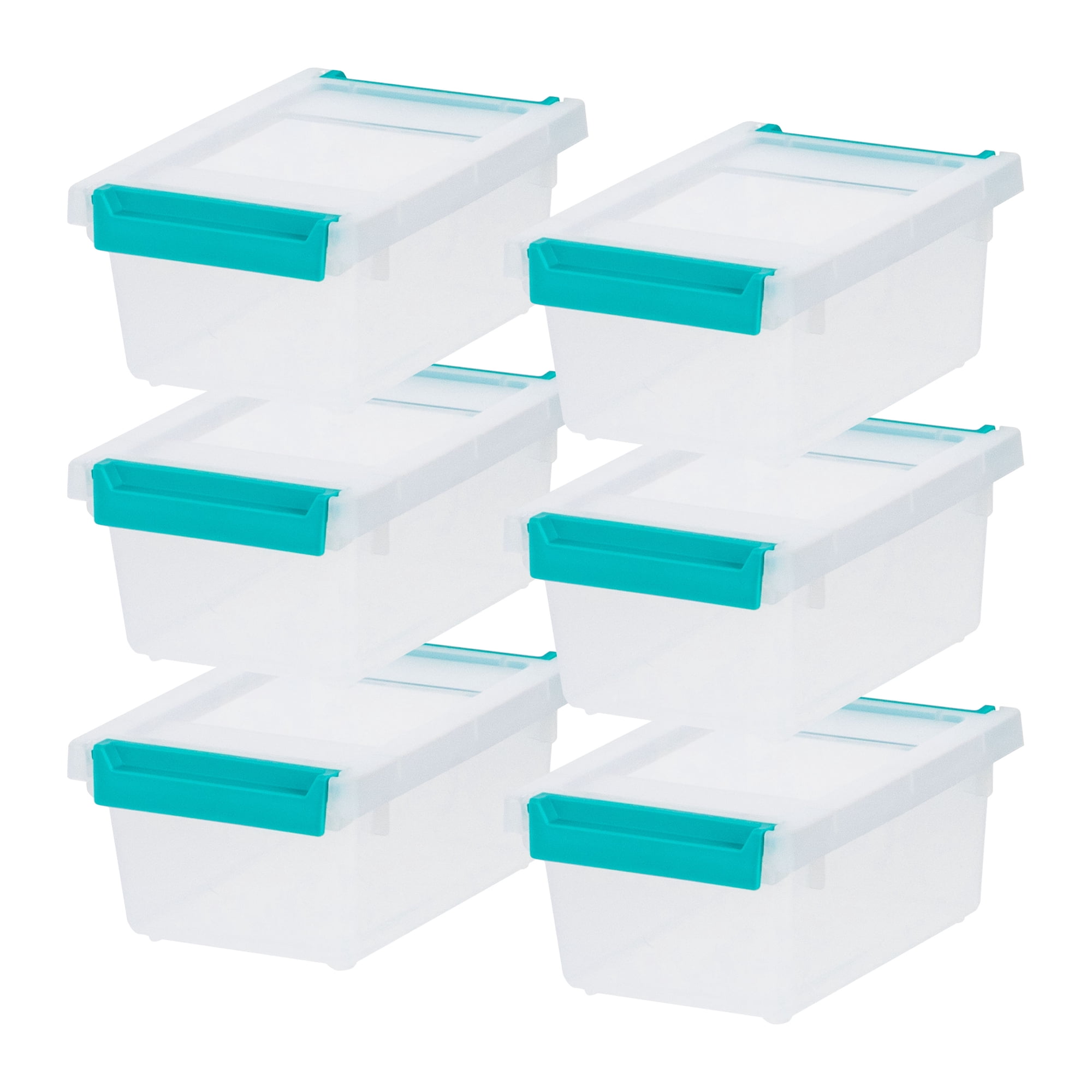 IRIS 1 Qt Stackable Craft Storage Bins with Lids Clip Box for Art Supplies Paper & Office Clear 6Pk