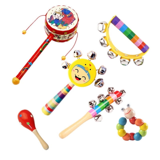 6 instrumentos musicales de juguete para niños pequeños, instrumentos de percusión de madera, pandereta para niños y niñas