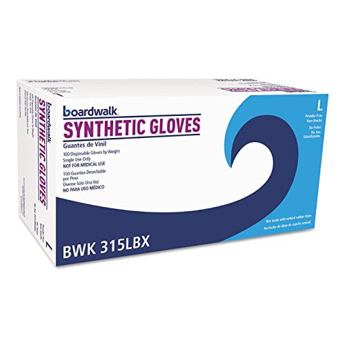 Boardwalk Powder-Free Synthetic Vinyl Gloves, Large, Beige, 4 mil, 100/Box -BWK315LBX