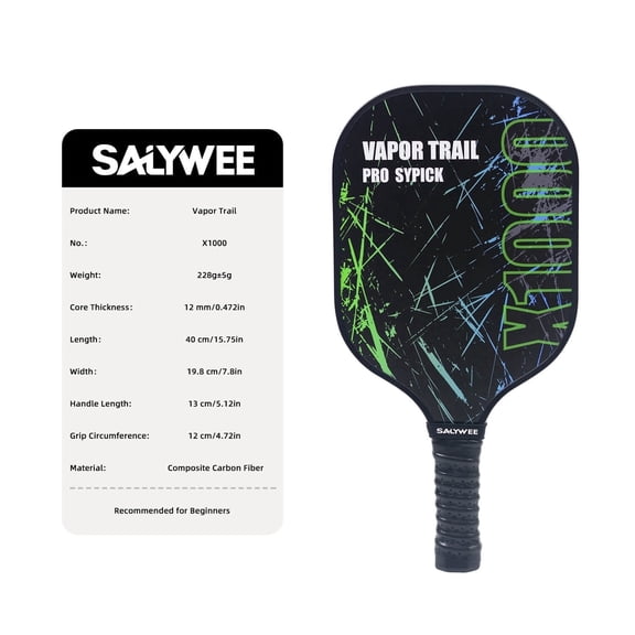 SALYWEE X1000 Pro Fiberglass Pickleball Paddle, Neon Green, PU Sweat-Absorbing Grip