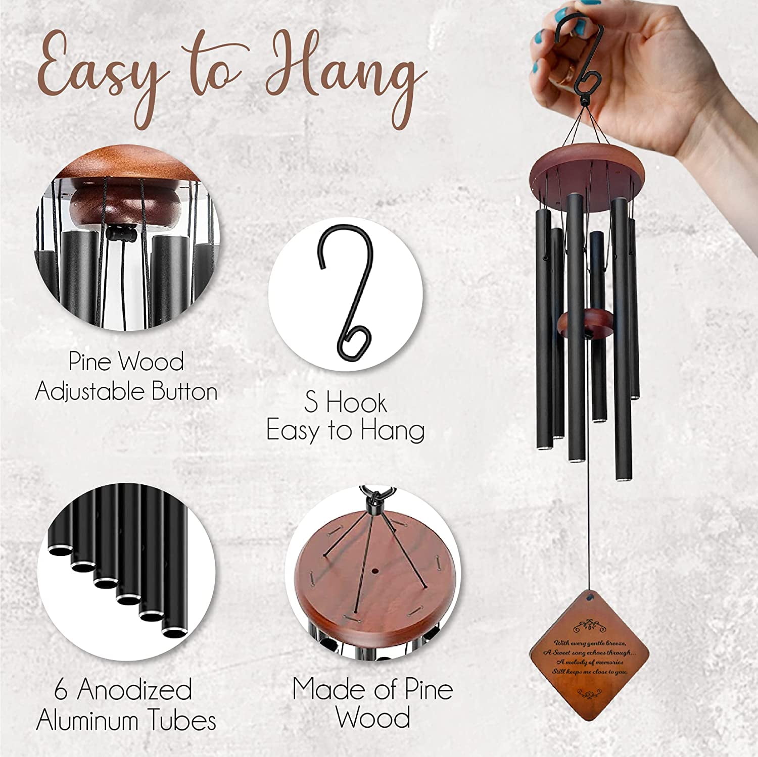 Memorial Wind Chimes, Wind Chimes for Loss of Loved One, Sympathy Wind Chimes, Bereavement Gift, Funeral Gift, Rememberance Gift for Loss, Memorial Wind Chime for Loss with Sympathy Card and Hook