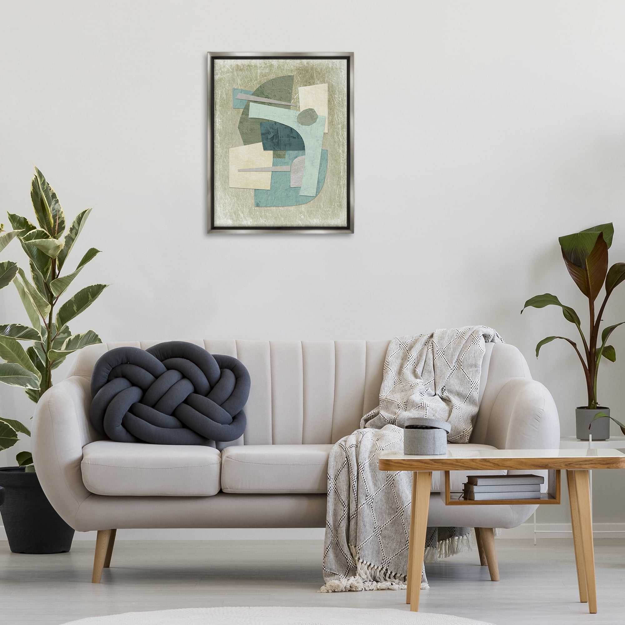 Stupell Industries Layered Neutral Arrangement Abstract Painting Gray Floater Framed Canvas Art Print Wall Art, 25 x 31