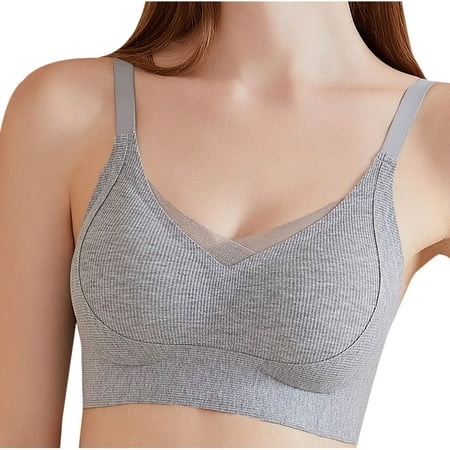 Gnurob Womens Seamless Deep V Bras No Underwire Bralettes Lace Sheer Brassiere Adjustable Strap Underwear Push Up Bra Wireless Bralette Everyday Sports Wear Clearance Saving Gray Medium