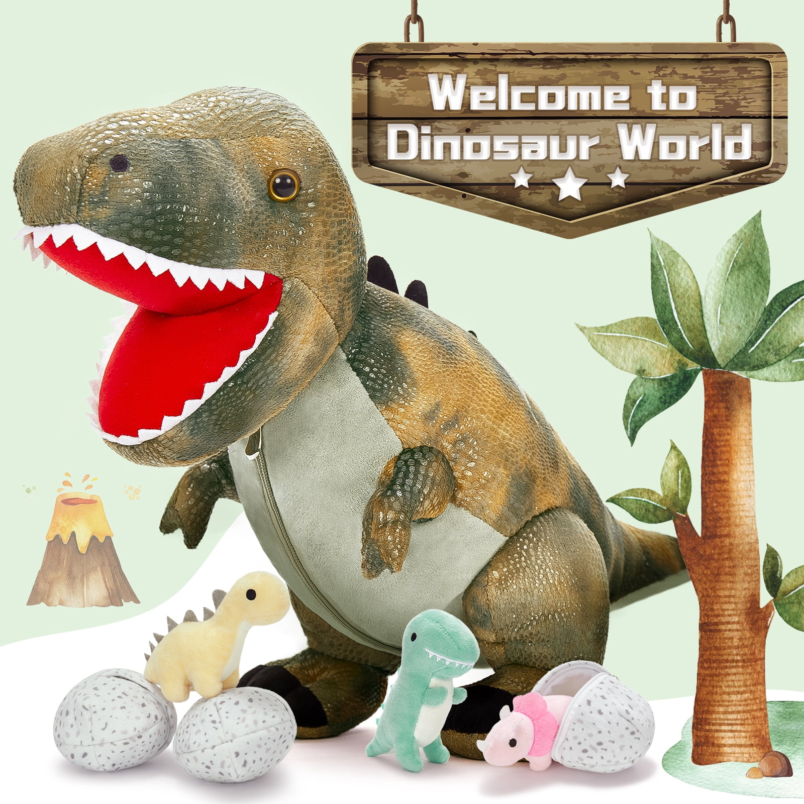 MorisMos 23.6" Stuffed Dinosaur Toy Mommy Dinosaur Plush with 3 Baby Stuffed Dinosaur Toys