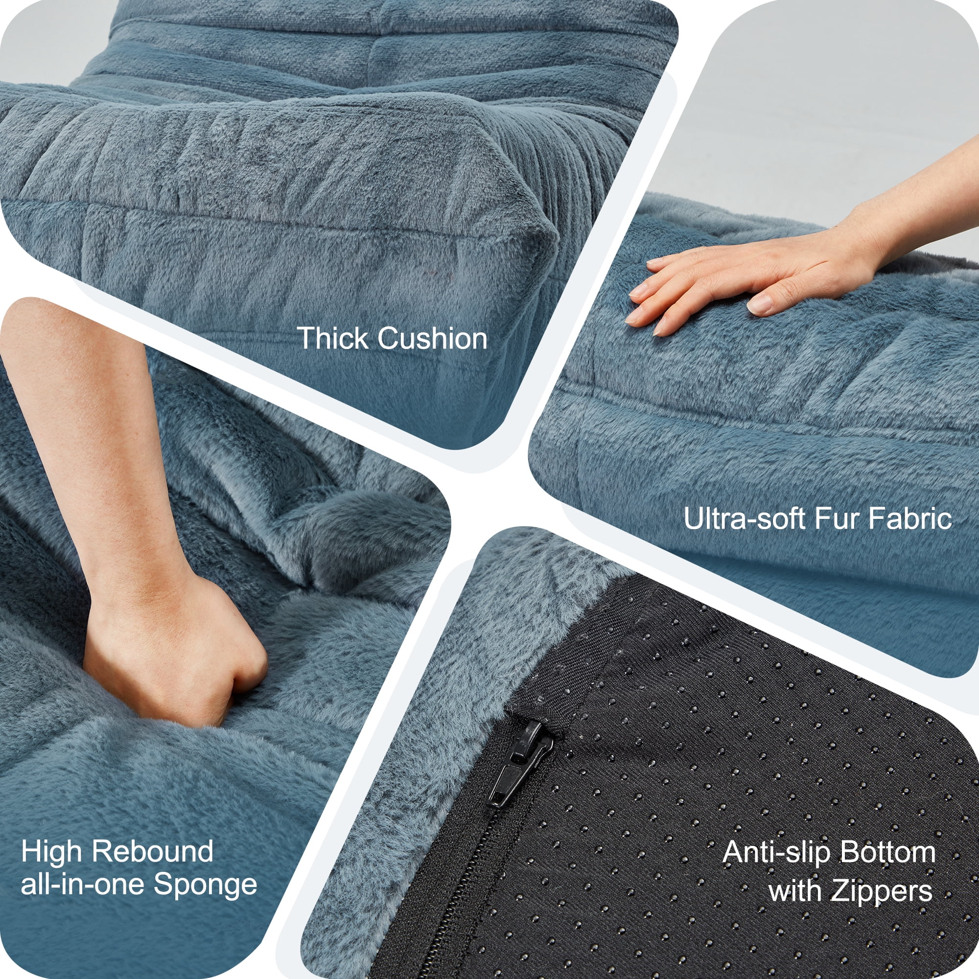 Hobestluk Bean Bag Chairs for Adults Giant BeanBag Chair Sofa Memory Foam Bean Bag Chair Faux Fur Fireside Bean Bags Big Lazy Sofa for Living Room Bedroom Dorm Office (Bluegrey Plush)