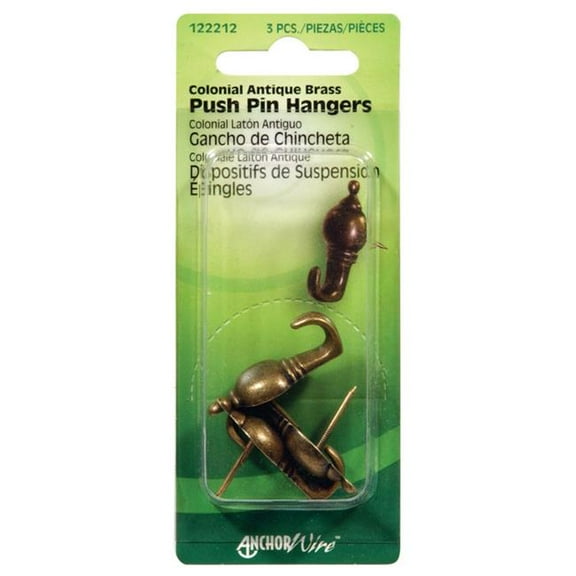 ACEDS  Colonial Push Pin Hanger Antique Brass - Card of 3- pack of 10