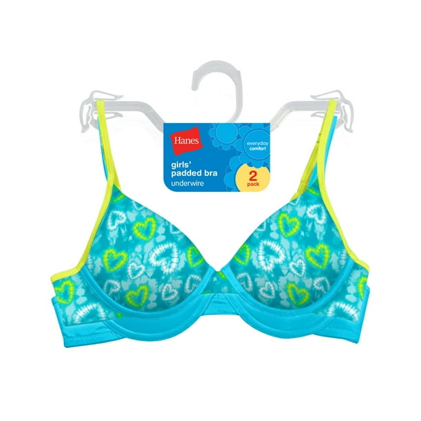Hanes Hanes Girls Padded Underwire Bra BestSeller, H126, 30, Tie Dye Hearts/Scuba Walmart