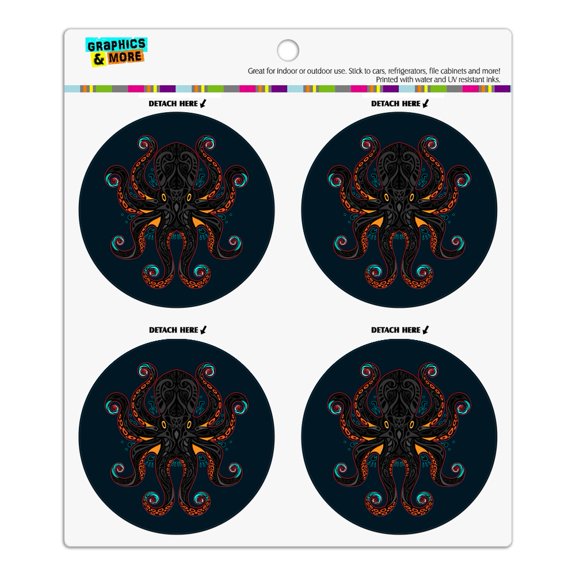 Black Octopus in the Abyss Refrigerator Fridge Locker Vinyl Circle Magnet Set