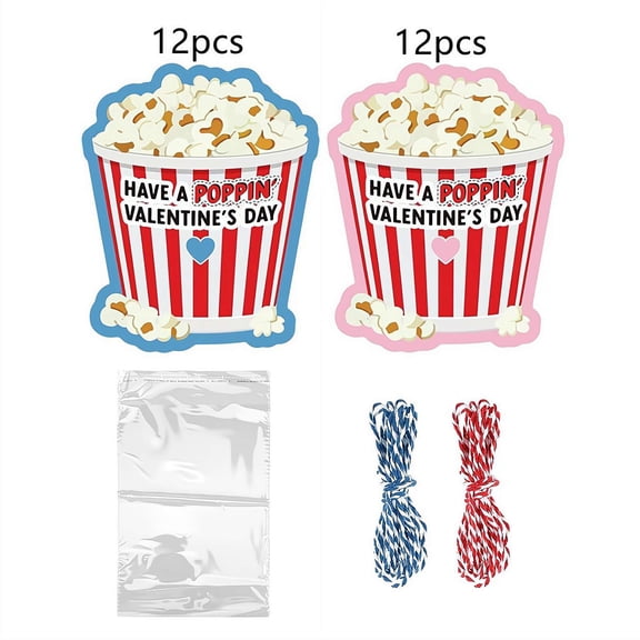 24 Pack Valentine's Day Popcorn Gift Tags Kit Have a Poppin' Valentine's Day Cards with OPP Bags & Ropes for School Classroom Exchange, Party Favors, Treat Toppers