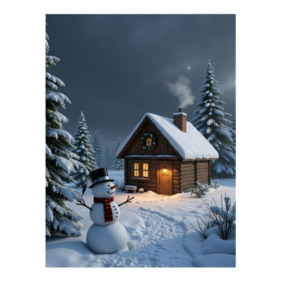 Diamond Art Kit for Adults, Snowy Cabin Night Scene Snowman Diamond Painting for Adults Beginners, DIY Diamond Art Painting Kits, 5D Diamond Painting Crafts for Home Decor 12x16 Frameless